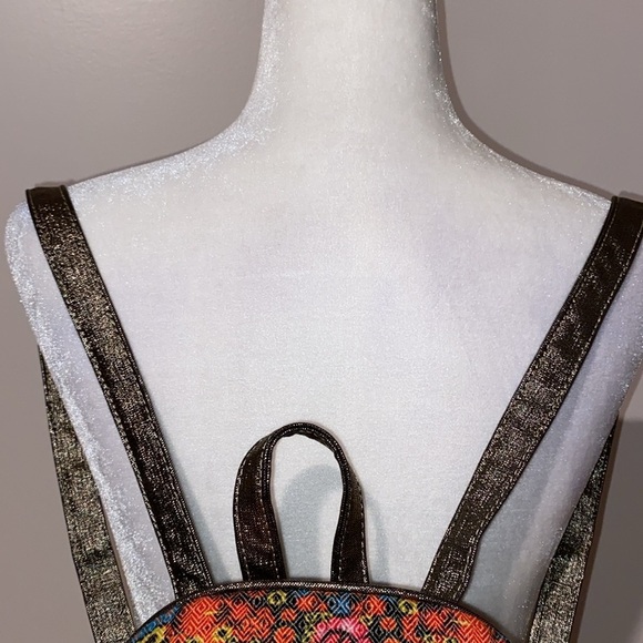 Frida kahlo ditzy floral metallic mini backpack purse bag - Picture 10 of 10